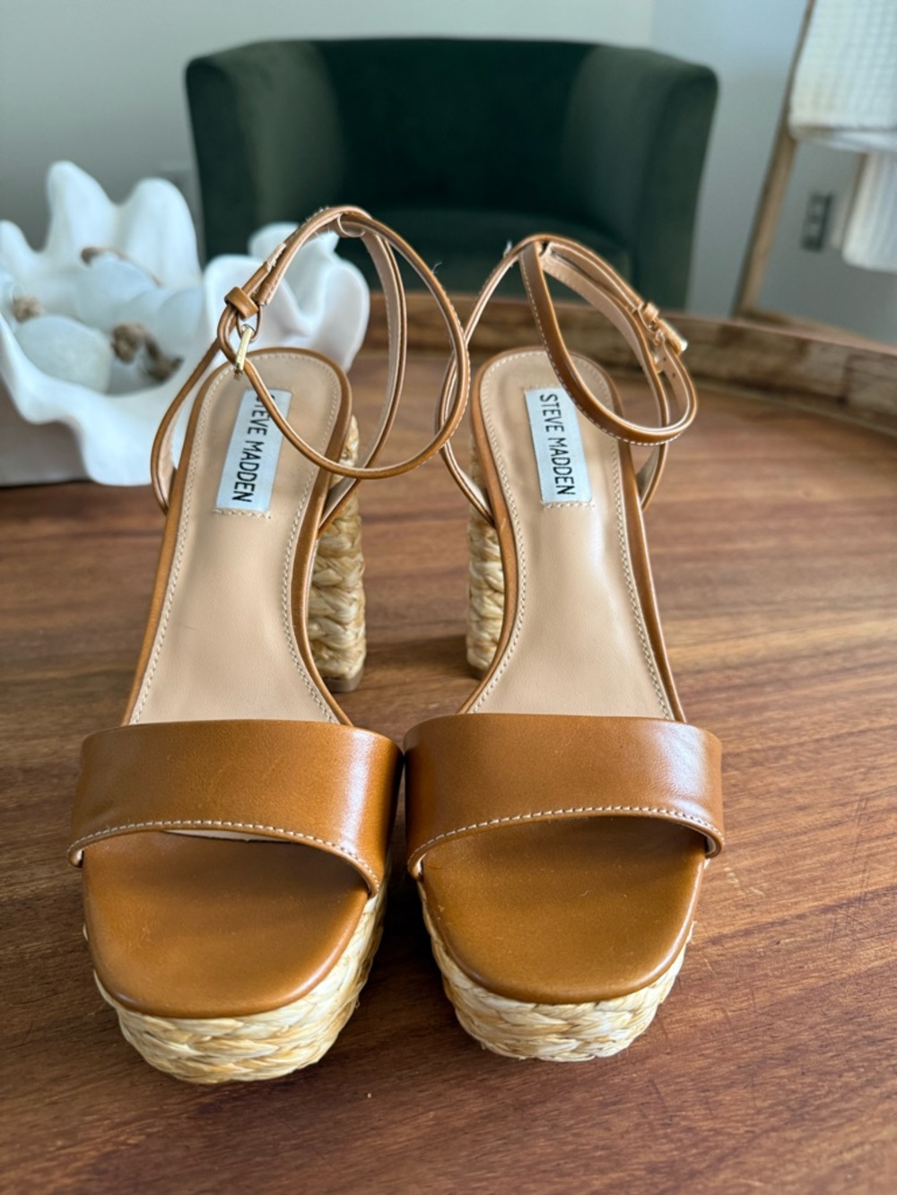 Steve Madden Cognac Braided-Platform Sandals - Picture 2 of 5